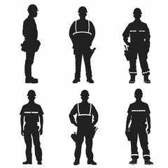 人物アイコン集 シルエット 工事現場 仕事 作業員 仕事 整備 掘削作業員 技術職 施工業者 誘導員