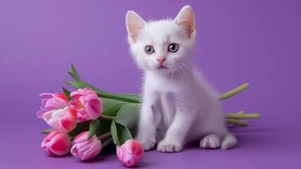 cat and flowers