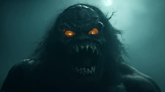 spooky halloween monster coming from the darkness