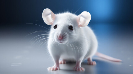 White rat, blue and grey background, soft focus, cute and adorable, pet animal, perfect for pet or animal photography projects. 
