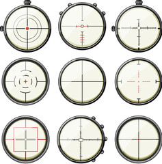 Naklejka premium scope sniper set cartoon. gun view, shot weapon, cross rifle scope sniper sign. isolated symbol vector illustration