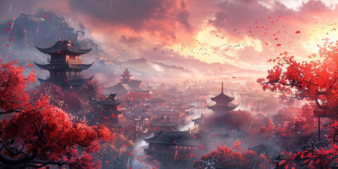 梅雨の晴れ間に咲く紫陽花と太陽と青空と雲