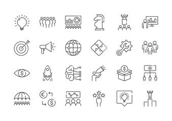 Organize icons related to creative business solutions. Innovation team management. Editable strokes. set of business and finance icons. simple vector illustration.