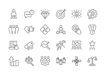 A collection of Simple Business Management Related Vector Thin Line Icons. Contains Icons such as Inspector, Personal Quality, Employee Management and more. Editable strokes.