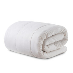 white blanket with polyester filling, cotton cover, quilted with machine-stitched chain stitch