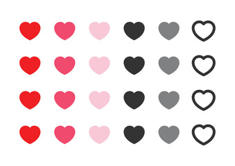 collection of heart illustrations, love symbol icon set, love symbol vector. editable strokes. thin line heart icon. red heart vector. white background.