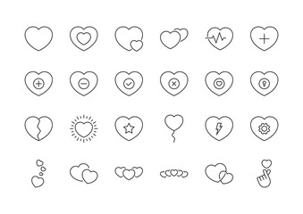 heart vector. collection of heart line icons. love concept. collection of love popsicle icons. heart vector collection. editable strokes. love line icons. medicine symbol. Donation and charity icon.