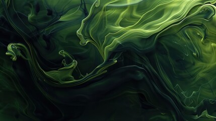 Abstract Background, dynamic fluid background showcasing organic lines with tonal textures in shades of dark green and olive, evoking the tranquil movement of ink with a natural touch.