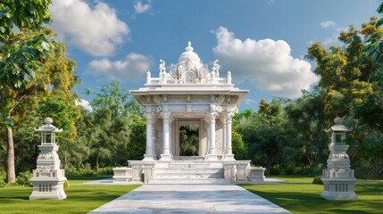 Obraz premium A white gazebo surrounded by lush greenery, perfect for outdoor events or relaxation