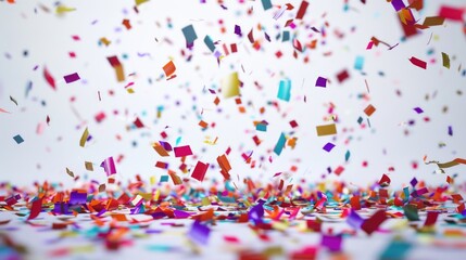 Fototapeta premium Colorful confetti falls from above, ideal for celebrations and parties