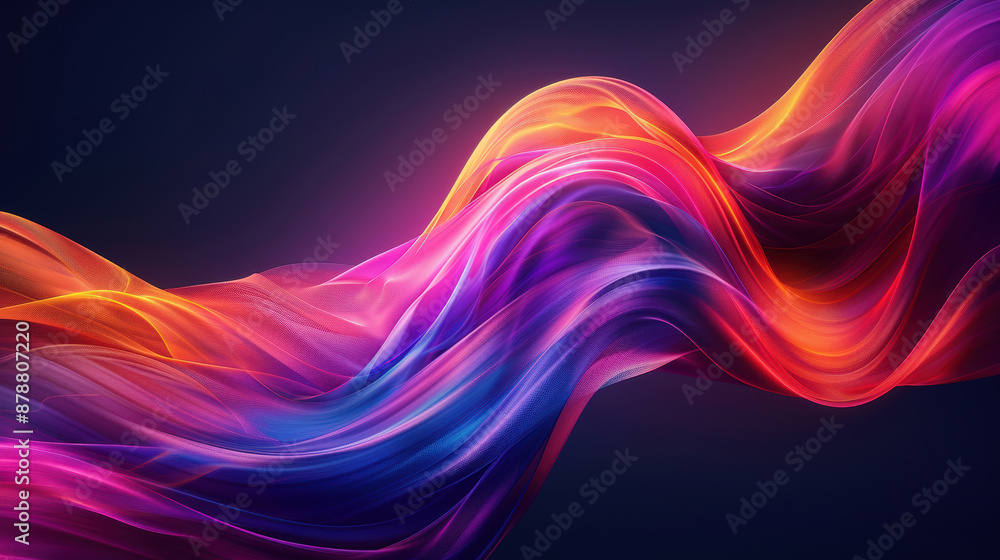 Wall mural abstract colorful wave design element flowing with smooth lines on gradient background, neon colors