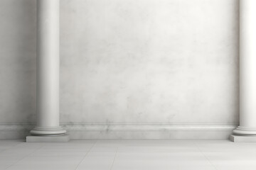 Fototapeta premium White columns, grey wall, and white floor create a clean and minimalist backdrop for product displays or design projects. 