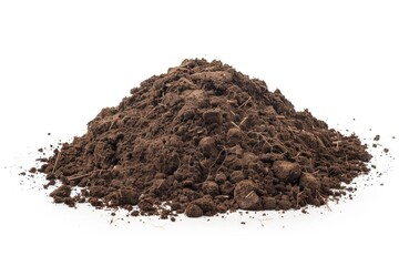 A pile of dirty soil sitting on a clean, white background