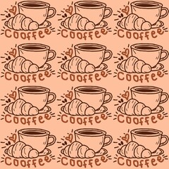 coffee and croissant, brown and orange coffee background
