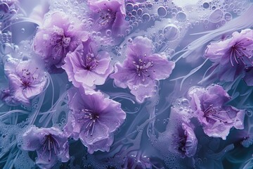 A cluster of purple flowers blooming underwater