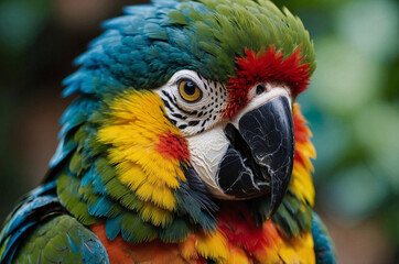 Obraz premium Military macaw with red and green feathers in the forest