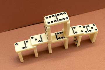 Top view of a construction made from domino bones