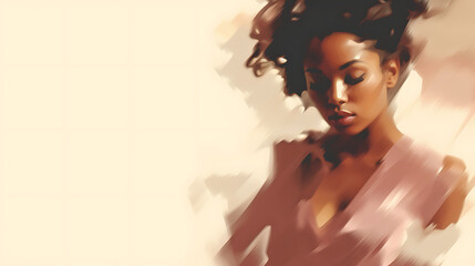 Woman in a blush pink top, thoughtful expression.
