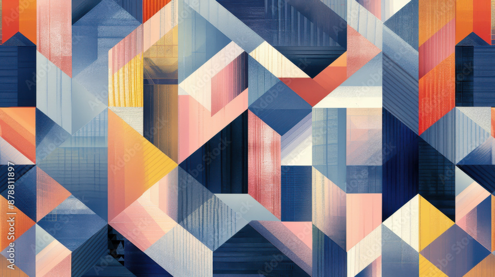Poster Dynamic geometric abstract art featuring vibrant colors and intricate patterns creating a visually stimulating composition.