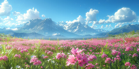 Fototapeta premium 青い紫陽花と空と白い雲
