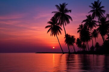 Obraz premium Tranquil Sunset Silhouette Minimalist Landscape in Light Magenta and Bronze.jpeg