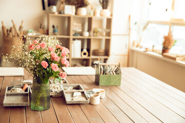 Flowers in a flower pot on the table