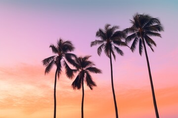Obraz premium Tropical Contrast Silhouetted Palm Trees on Vibrant Pastel Canvas.jpeg