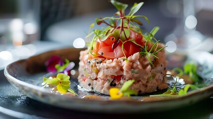 Upon an olive as tuna rillettes foam pate and sings