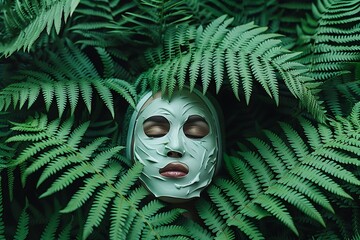A set of organic facial masks with a background of lush ferns