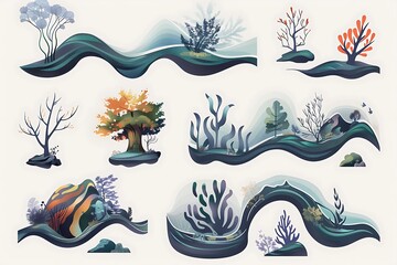 A set of organic, flowing shapes as navigation elements for a nature-themed site
