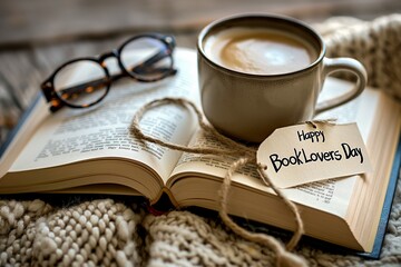 Ideal celebration for bookworms a cozy day with a cup of coffee and an open book. Book Lovers Day