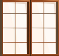 This illustration features a traditional japanese shoji window, crafted from rich brown wood and translucent paper, inviting tranquility and natural light
