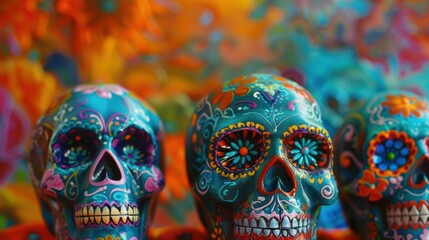 Fototapeta premium Colorful decorated skulls for day of the dead celebration
