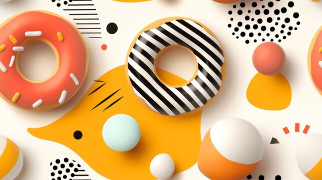 Playful and colorful donut-themed abstract art with vibrant colors and unique patterns. Ideal for creative and modern design projects.