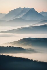 Fototapeta premium mountain layers and sunrise view in cold and foggy weather.