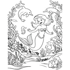  Mermaid coloring page for kids.