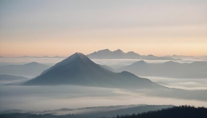 Fototapeta premium mountain layers and sunrise view in cold and foggy weather.
