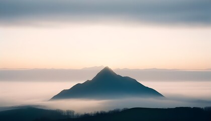 Fototapeta premium mountain layers and sunrise view in cold and foggy weather.
