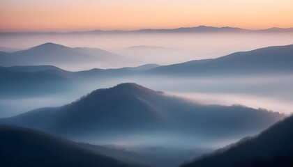 Fototapeta premium mountain layers and sunrise view in cold and foggy weather.