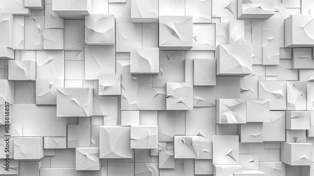 Poster geometric pattern made from random-sized and positioned white cube boxes