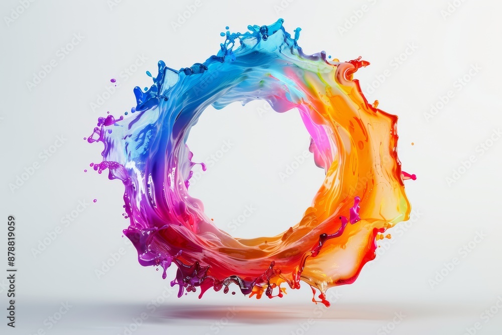 Poster abstract circular liquid motion flow explosion. colorful curved wave pattern on white.