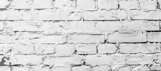 Fototapeta premium An abstract white brick wall texture for a pattern background. A wide panorama picture with a copy space for a banner that would be used on a website