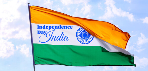 Waving flag of India on blue sky background
