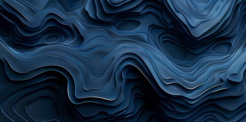 Obraz premium A black background is adorned with dark blue lines that make up a topography pattern.