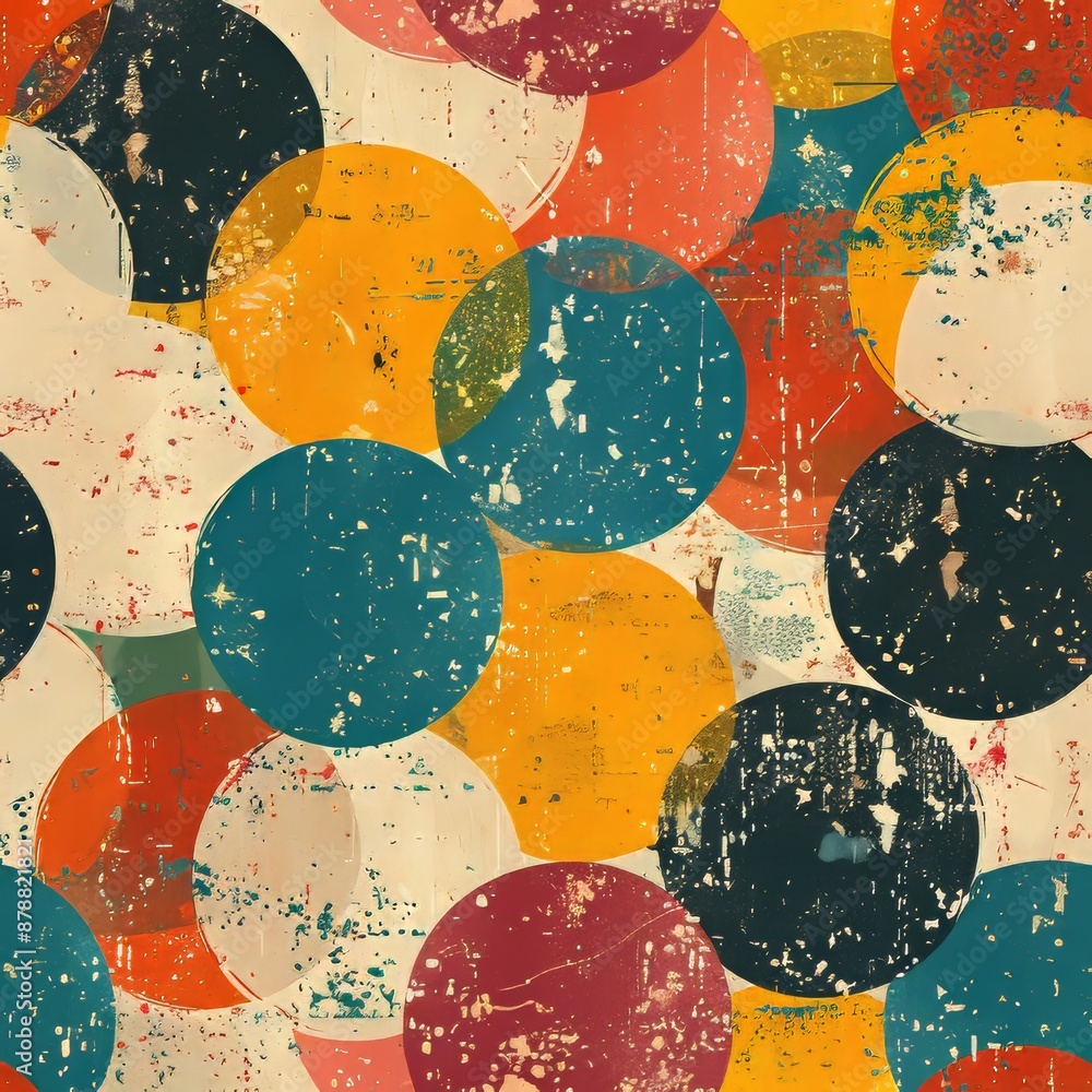 Poster circle seamless pattern with grunge effect in colorful colors