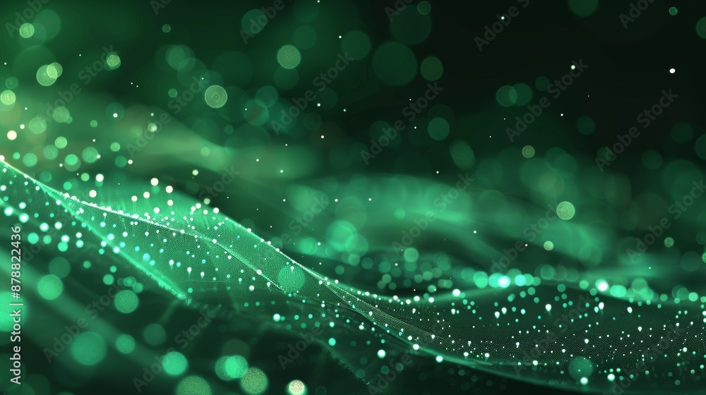 Poster technology background with abstract green dots and gradient textures.