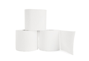 Rolls of toilet paper on white background