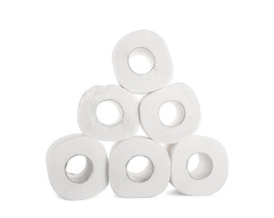 Rolls of toilet paper on white background