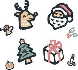 クリスマス　アイコン　手描き　あしらい　飾り　版画　判子　シルエット　かわいい　イラスト素材セット