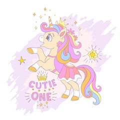 Cute unicorn with stars square card vector illustration